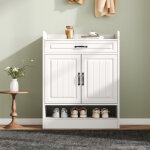 Meuble � chaussures moderne avec �tag�res r�glables, poign�es noires et un tiroir, commode � chaussures ...