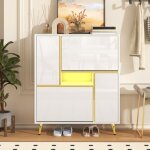 Meuble  chaussures moderne, meuble  chaussures noir avec faade brillante et lumire led 16 couleurs ...