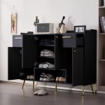 Wishdor - meuble à chaussures noir laqué, meuble à chaussures avec 2 tiroirs et 4 portes, pieds en métal, ... Wishdor - meuble à chaussures noir laqué, meuble à chaussures avec 2 tiroirs et 4 portes, pieds en métal, ...