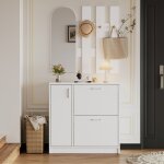 Meuble � chaussures avec portes pliantes pour petits couloirs, miroir et crochets, �tag�re blanche, porte ...