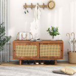 Okwish - meuble � chaussures en rotin avec 2 portes et �tag�re r�glable, couleur noyer, 104x40x48 cm