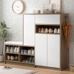 Meuble  chaussures avec tabouret, 3 portes 1 tiroir, tagres rglables en hauteur, buffet d'entre ...