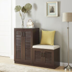 [en. casa] - meuble  chaussures lten avec banquette mdf 97 x 120 x 36 cm effet weng