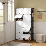 Woltu - meuble chaussure pour 40 paires, bo�te � chaussures empilable avec portes, 10 compartiments, ...