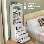 Meuble de chevet haut sur pieds avec 3 tiroirs & 3 tagres - table de nuit intelligente avec station ...