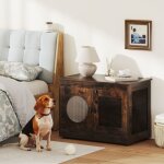 Meuble pour chien cage robuste en m�tal r�sistant aux morsures cage en bois pour chiot avec fen�tre translucid ...