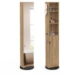 Idmarket - meuble colonne pivotante de salle de bain avec miroir, placard et �tag�res h�tre et noir elia ...