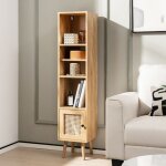 Meuble colonne rangement porte rotin pieds bois massif 29, 5x29, 5x137 cm cwxt5716 design in