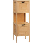 Meuble colonne rangement salle de bain bambou design cosy naturel 2 tiroirs niche h. 90 cm