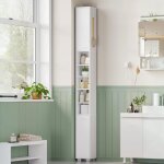 Meuble colonne salle de bain, armoire de rangement �troite avec 2 portes, 2 bo�tes de rangement, compartiments ...