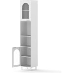 Meuble colonne salle de bain haute, meuble de rangement troit avec 2 portes en verre tremp ondul, ...