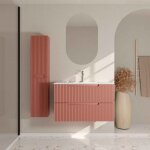 Aurlane - meuble et colonne de salle de bains leon 80cm terracotta - fa�ades ondul�es - vasque blanche ...