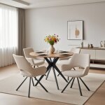 Meubles cosy ensemble de salle � manger 5 pi�ces, table ronde avec pieds crois�s en m�tal + 4 chaises ...