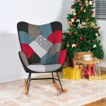 Meubles cosy - chaise à bascule de style scandinave, tissu patchwork multicolore, pieds en hêtre massif, ... Meubles cosy - chaise à bascule de style scandinave, tissu patchwork multicolore, pieds en hêtre massif, ...