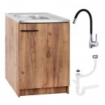 Meuble de cuisine - 60 x 50 cm - ch�ne dor� - �vier avec �gouttoir et robinet beige