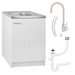Meuble de cuisine 60x60 - blanc - �tag�re spacieuse - avec �vier et robinet beige