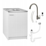 Meuble de cuisine 60x60 - blanc - avec vier et robinet olive - compact et fonctionnel