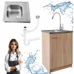 Meuble de cuisine 60x60 cm - ch�ne sonoma - avec �vier et robinet flexible - pratique et �l�gant