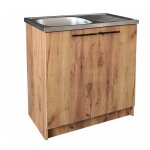 Stamar - meuble de cuisine 80 cm - ch�ne dor� - avec �vier et siphon - design �l�gant et pratique