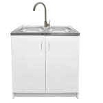 Meuble de cuisine 80x50 - blanc - �vier 2 bacs - robinet haut - pratique et �l�gant