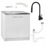 Meuble de cuisine 80x50 - blanc - �vier inox + robinet flexible 2 en 1 - pratique et �l�gant