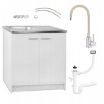 Meuble de cuisine 80x50 - blanc - �vier inox - robinet flexible - pratique et �l�gant