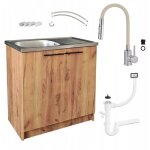 Meuble de cuisine 80x50 - ch�ne dor� - �vier inox - robinet beige 2 en 1 - pratique et �l�gant