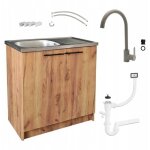 Meuble de cuisine 80x50 - ch�ne dor� - �vier inox - robinet haut olive - installation facile