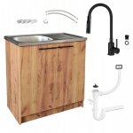 Meuble de cuisine - 80x50 cm - ch�ne dor� - �vier inox + robinet �lastique 2 en 1