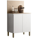 Meuble de cuisine bas 2 portes 2 niches blanc et cr�dence marbre l 80 h 91. 5 p 53. 3 cm