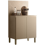 Meuble de cuisine bas 2 portes 2 niches taupe et cr�dence marbre l 80 h 91. 5 p 53. 3 cm