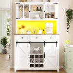 Meuble de cuisine, buffet haut avec clairage led, plusieurs compartiments de rangement, 3 tiroirs et ...