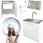 Meuble de cuisine debout - 80 cm - blanc - avec �vier et robinet flexible - design �l�gant