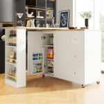 Meuble cuisine, desserte de cuisine 209x39x106cm, avec trois tiroirs et plusieurs tagres, rotation ...