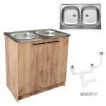 Meuble de cuisine + vier 80 cm - chne dor - pratique et lgant - 2 compartiments