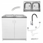 Stamar - meuble de cuisine - �vier double 80 x 50 - blanc - design �l�gant - installation facile