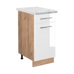 Vicco - meuble cuisine fame - line, blanc haute brillance, 40 cm, pt marbre