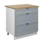 Vicco - meuble cuisine fame - line, bleu clair - gris, 80 cm avec 3 tiroirs, pt ch�ne