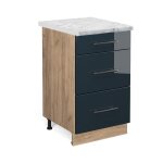 Meuble cuisine fame - line, bleu fonc brillant, 50 cm, pt marbre vicco