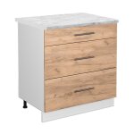 Vicco - meuble cuisine fame - line, chne de force dor, 80 cm avec 3 tiroirs, pt marbre