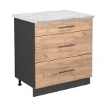 Meuble cuisine fame - line, chne de force dor, 80 cm avec 3 tiroirs, pt marbre, vicco