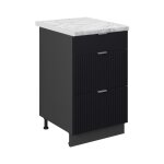Vicco - meuble cuisine fame - line, noir ray, 50 cm, pt marbre