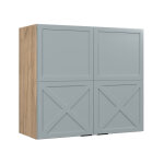 Meuble de cuisine haut vitr� fame - line, bleu clair - gris, 80 cm, vicco