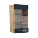 Vicco - meuble de cuisine haut vitr fame - line, bleu fonc brillant, 40 cm