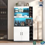 Meuble de cuisine multi - rangements 2 portes 3 tiroirs 3 �tag�res avec �clairage d'ambiance led et passe ...