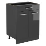 Meuble cuisine r - line, anthracite haute brillance, 60cm avec tiroir, sans pt vicco