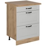 Vicco - meuble cuisine r - line, blanc campagne, 60cm avec tiroirs, pt chne