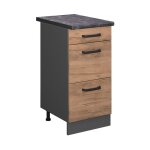 Meuble cuisine r - line, chne de force dor, 40 cm avec tiroirs, pt anthracite, vicco