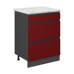 Vicco - meuble cuisine r - line, rouge, 60cm pt marbre