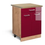 Meuble cuisine r - line, rouge bordeaux haute brillance, 60 cm avec tiroir, pt chêne vicco Meuble cuisine r - line, rouge bordeaux haute brillance, 60 cm avec tiroir, pt chêne vicco